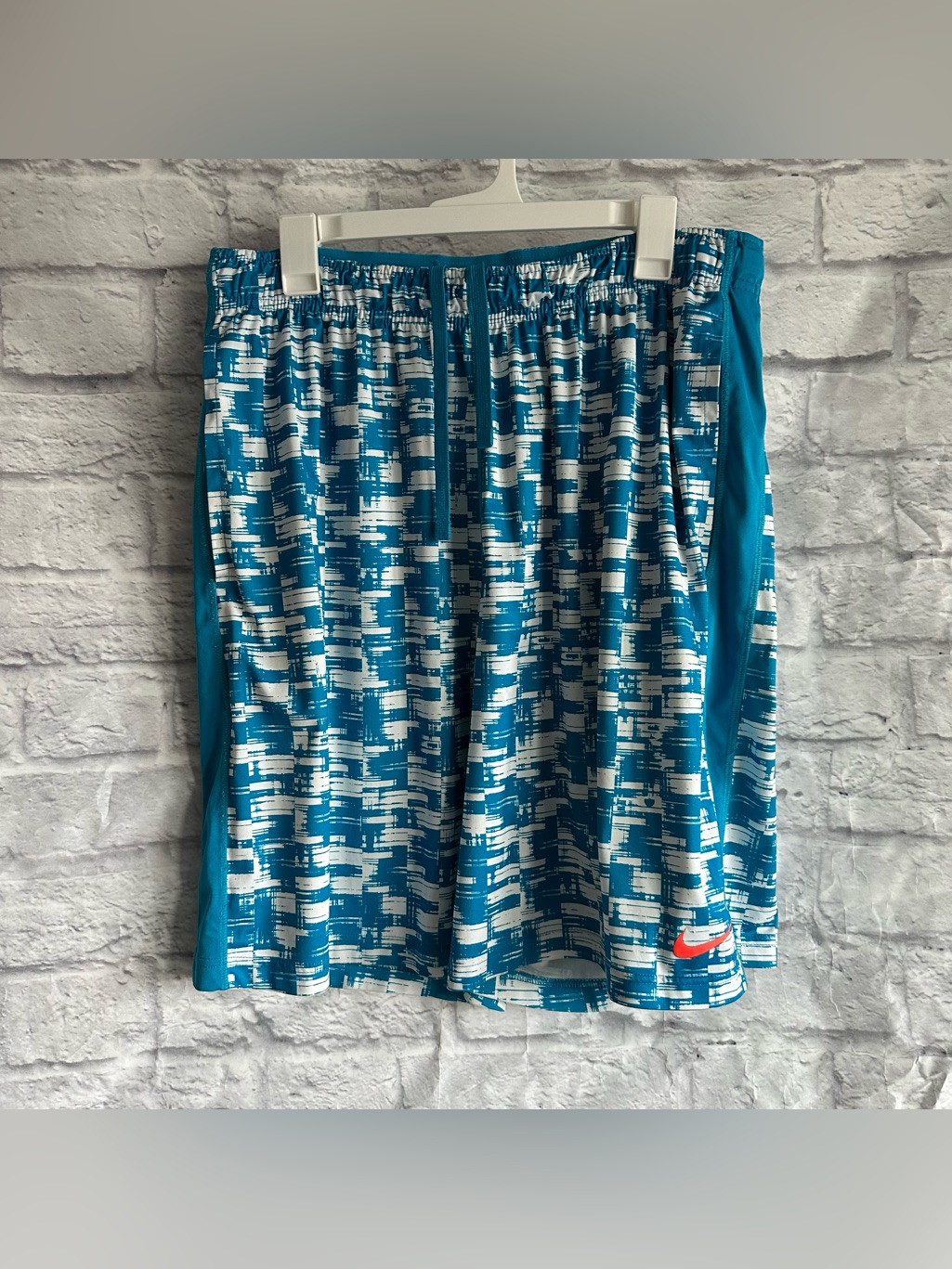Preowned Nike Blue White Mens Athletic Shorts Size Xl